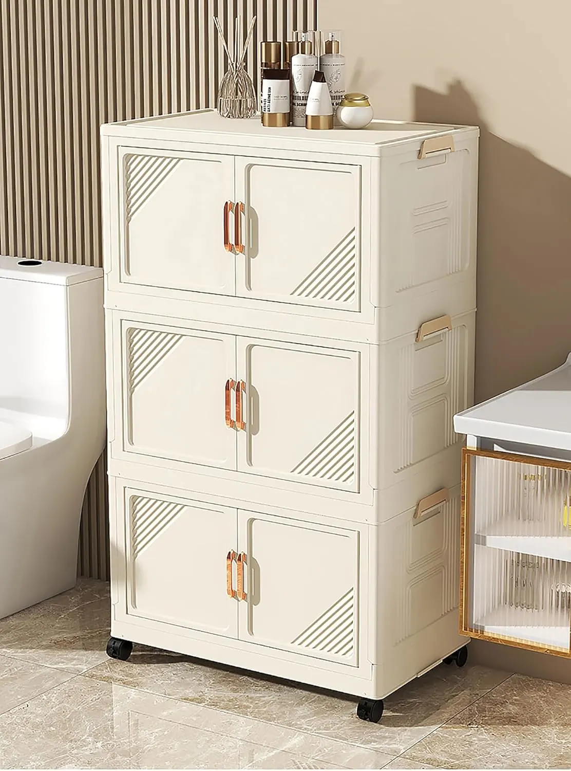 Foldable Storage Cabinet with Dual Opening Doors & Top Lid - Product Details